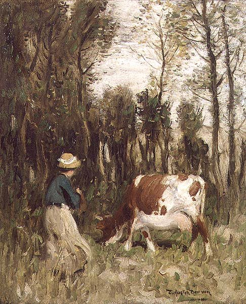 Flicka som kör en ko av Thomas Austen Brown