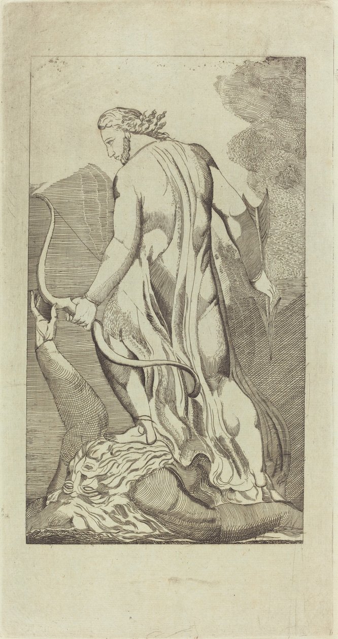 Kristus trampar Satan av Thomas Butts, Jr. after William Blake