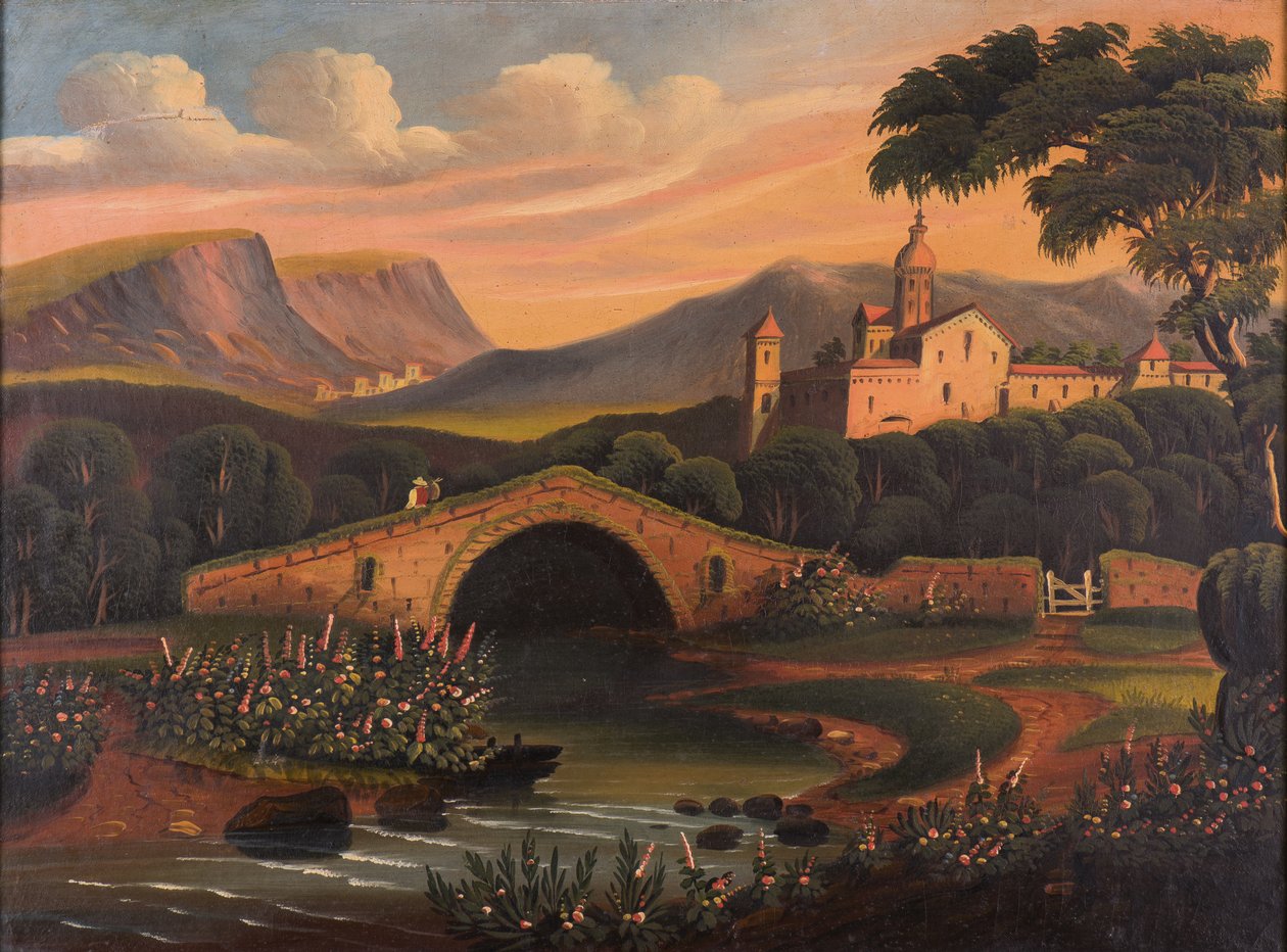 Italiensk scen med bro, 1840-1860 av Thomas Chambers