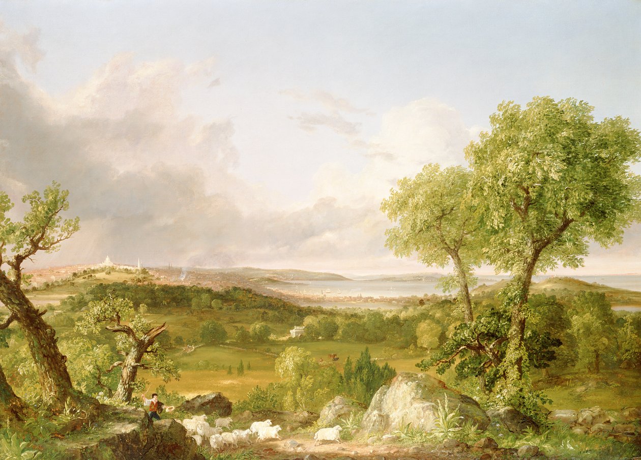 Utsikt över Boston (olja på duk) av Thomas Cole