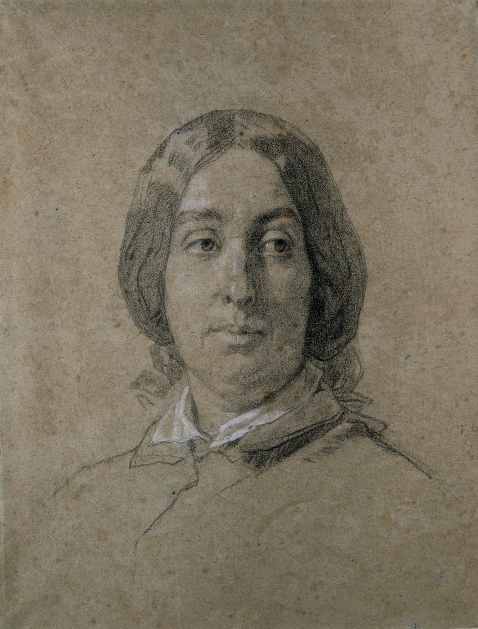 Porträtt av George Sand. av Thomas Couture