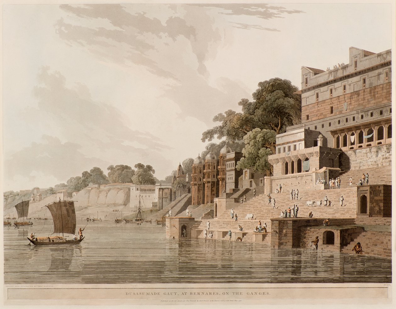 Dusasumade Gaut, vid Benares på Ganges av Thomas Daniell