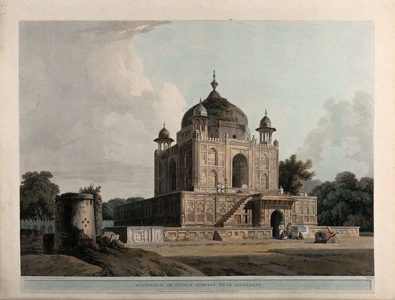 Musoleum av Sultan Purveiz, nära Allahabad av Thomas Daniell