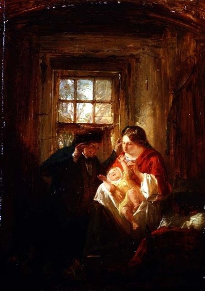 Maternal Joy (olja på panel) av Thomas Faed