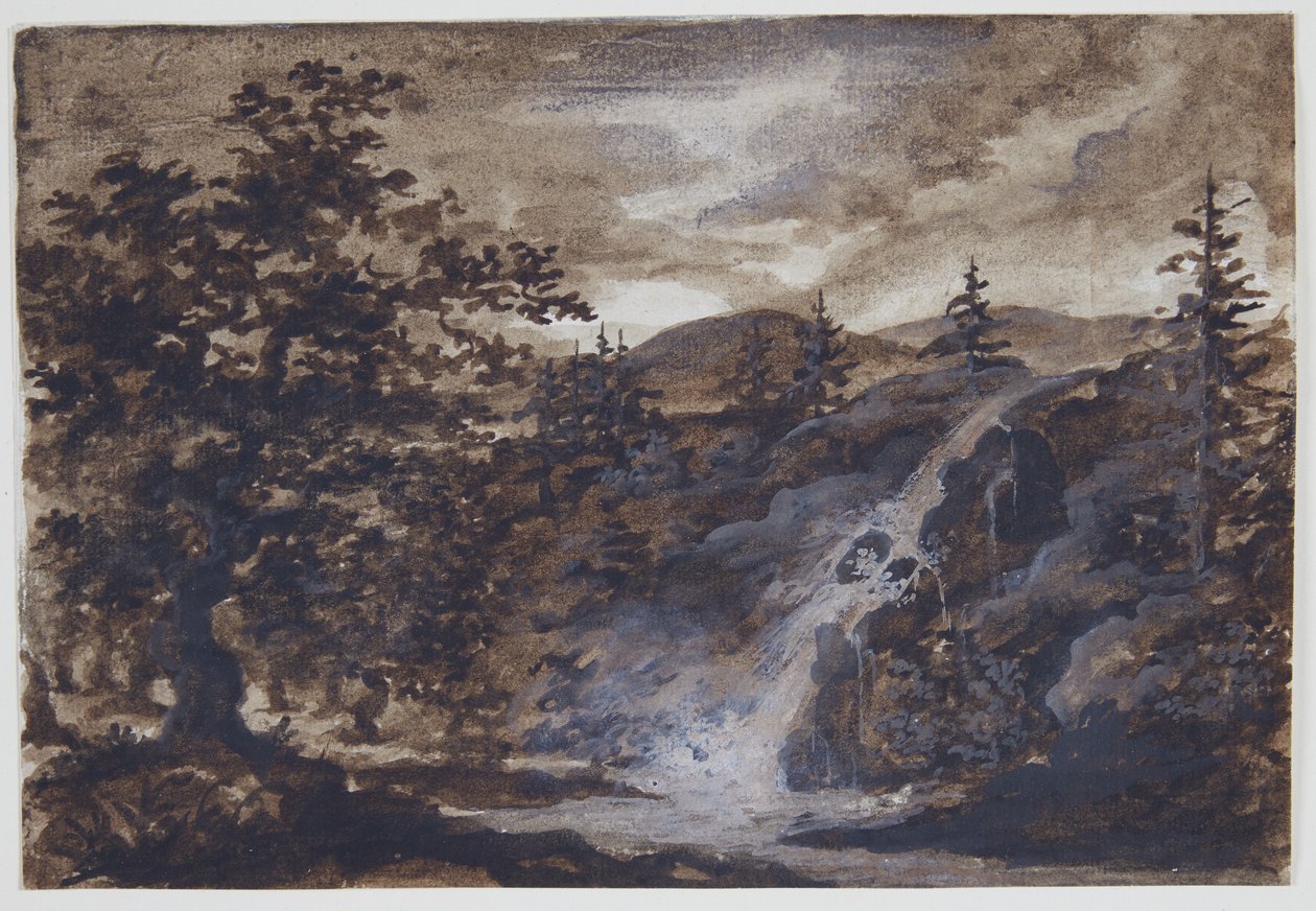 Landskap med stenar, träd och en flod av Thomas Fearnley