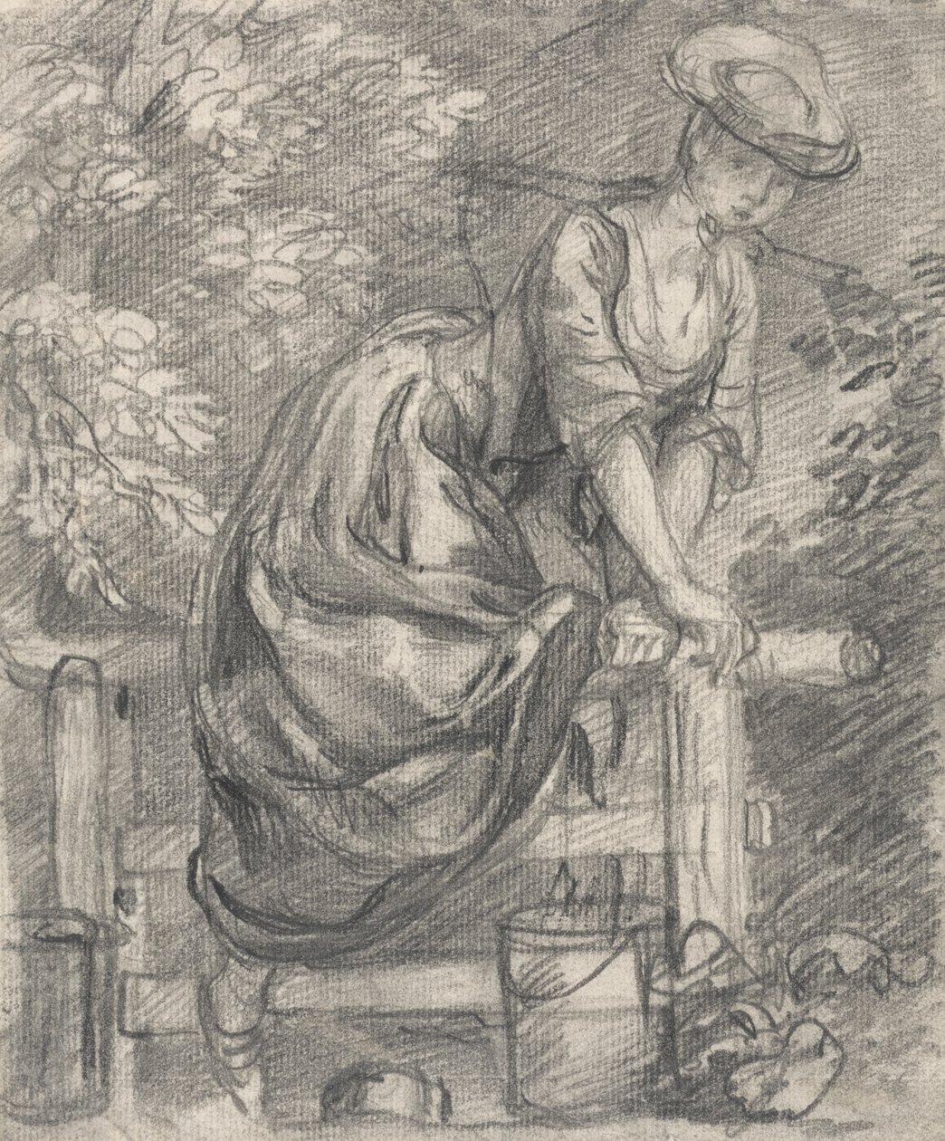 En mjölkpiga som klättrar i en stil av Thomas Gainsborough