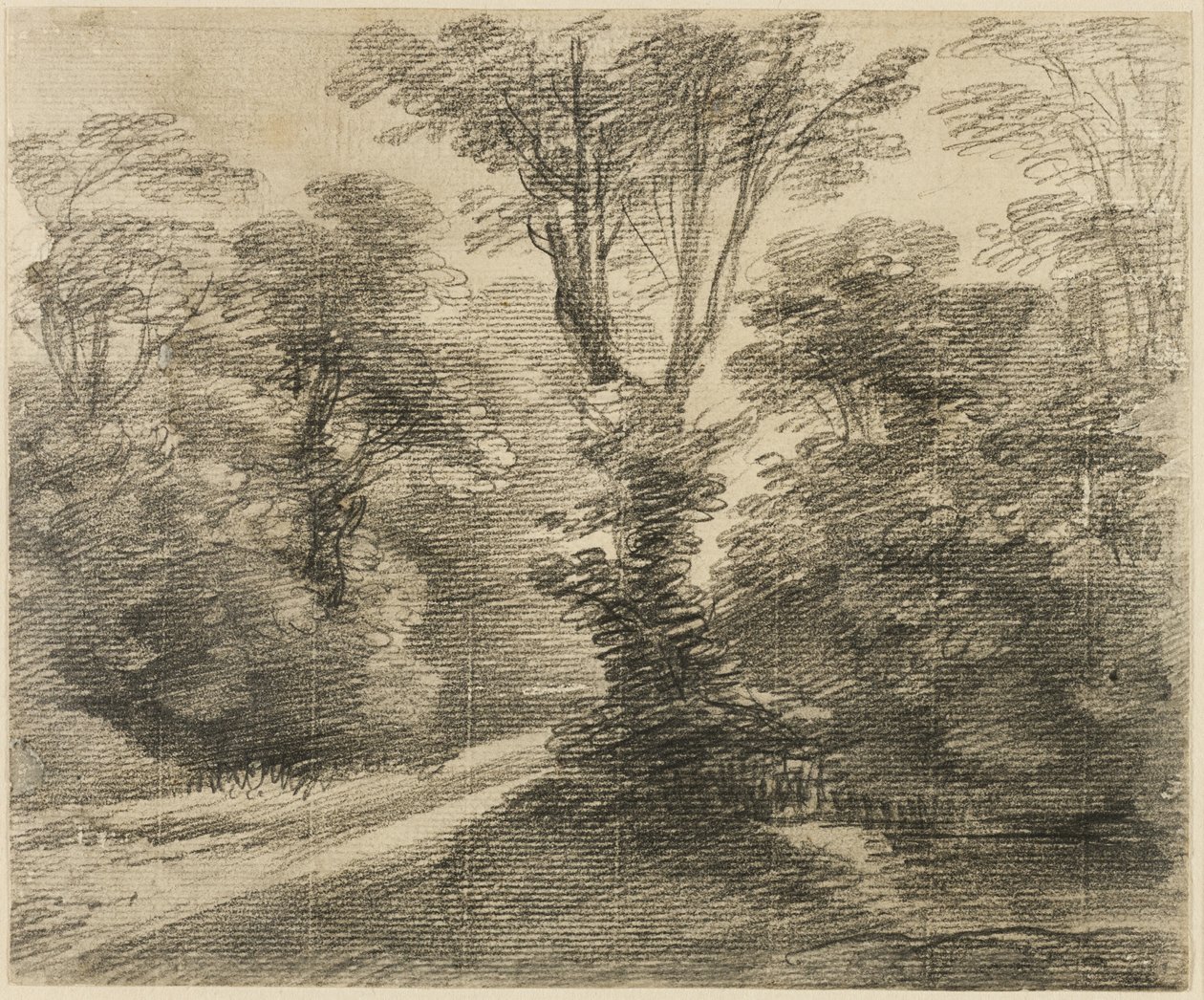 En solbelyst väg genom en skog av Thomas Gainsborough