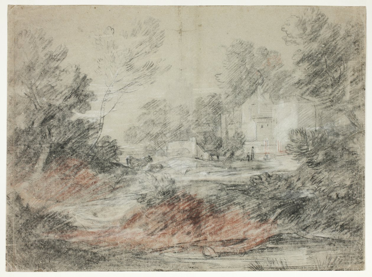 Landskap med byggnader vid en bäck av Thomas Gainsborough
