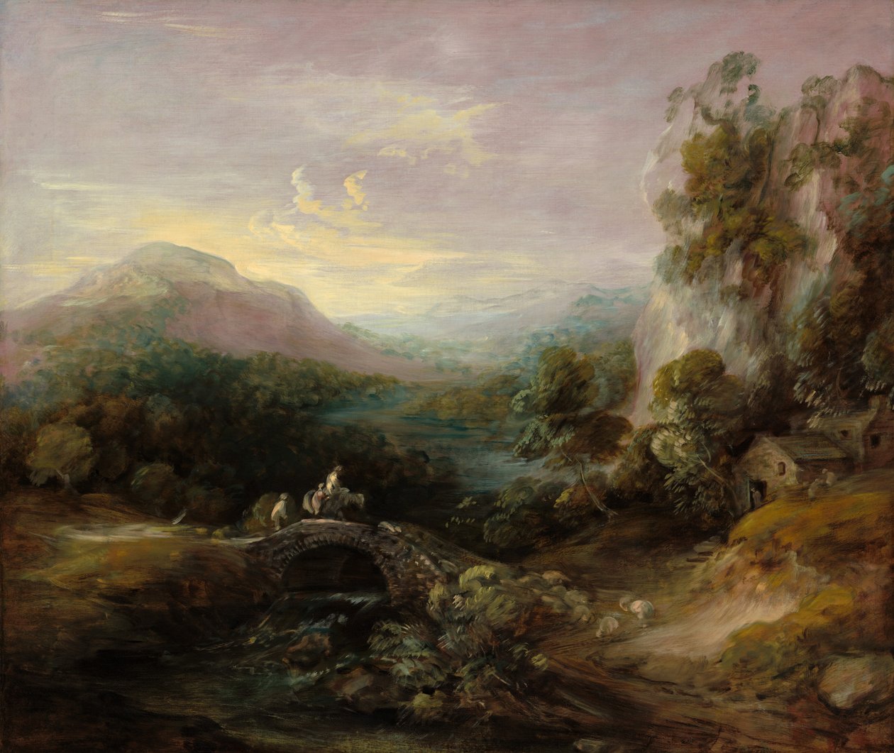 Bergslandskap med bro, ca. 17831784. av Thomas Gainsborough