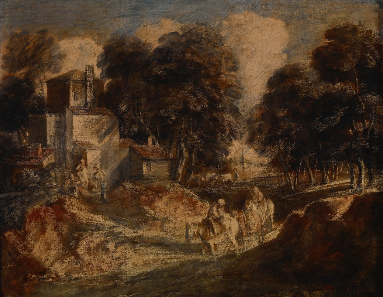 Skogsklädd landskap med ridande bönder av Thomas Gainsborough