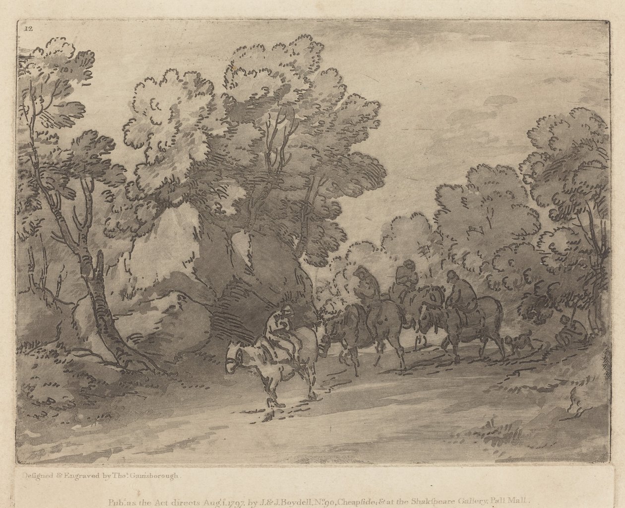 Skogbevuxen landskap med ryttare av Thomas Gainsborough