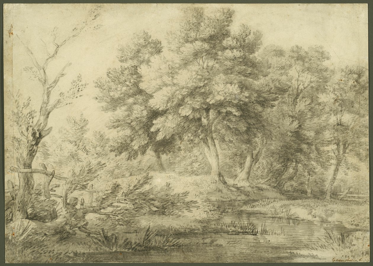Skogbevuxen landskap med bäck av Thomas Gainsborough