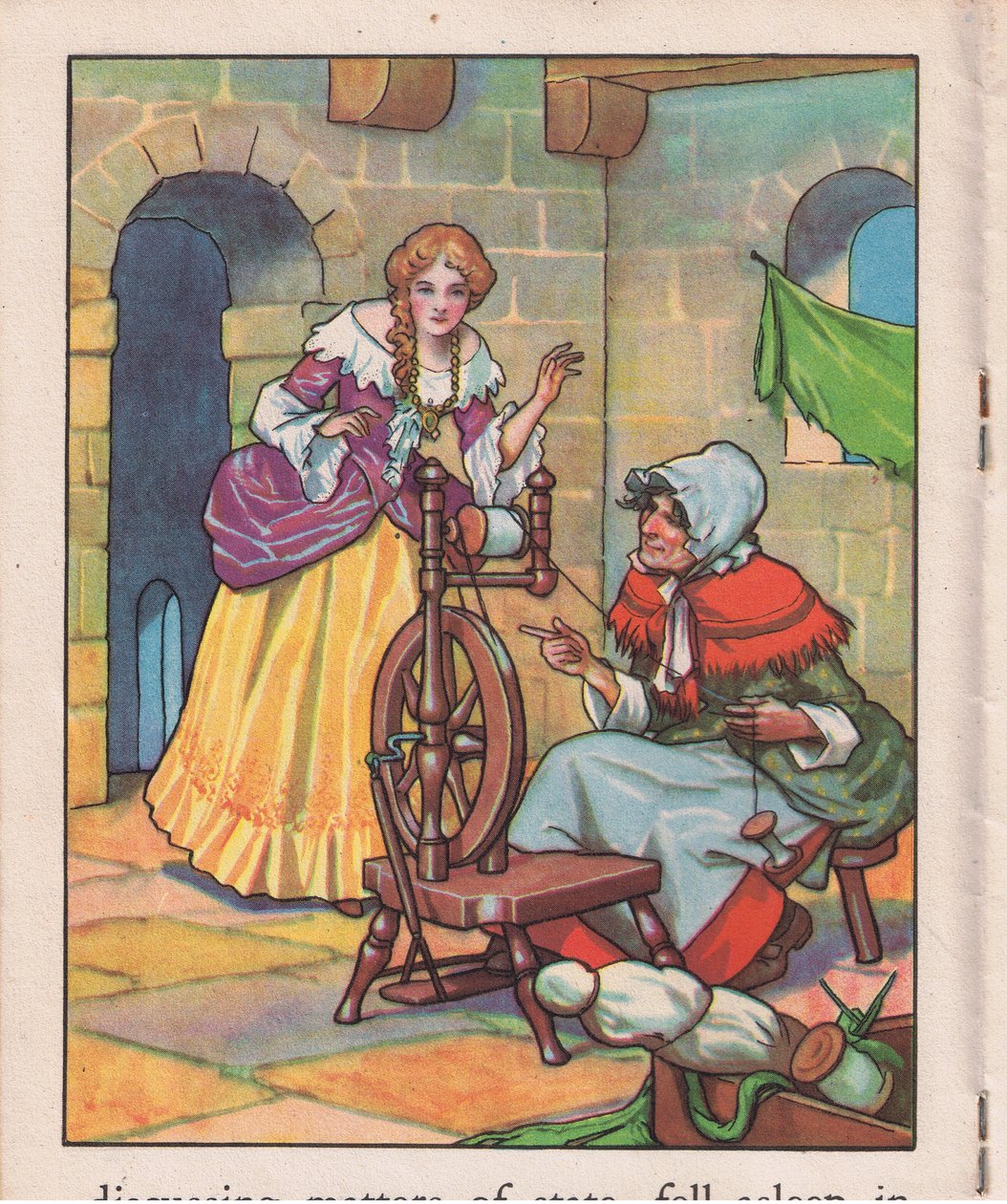 Sovande vid spinnrocken (litografi) av Thomas Heath Robinson