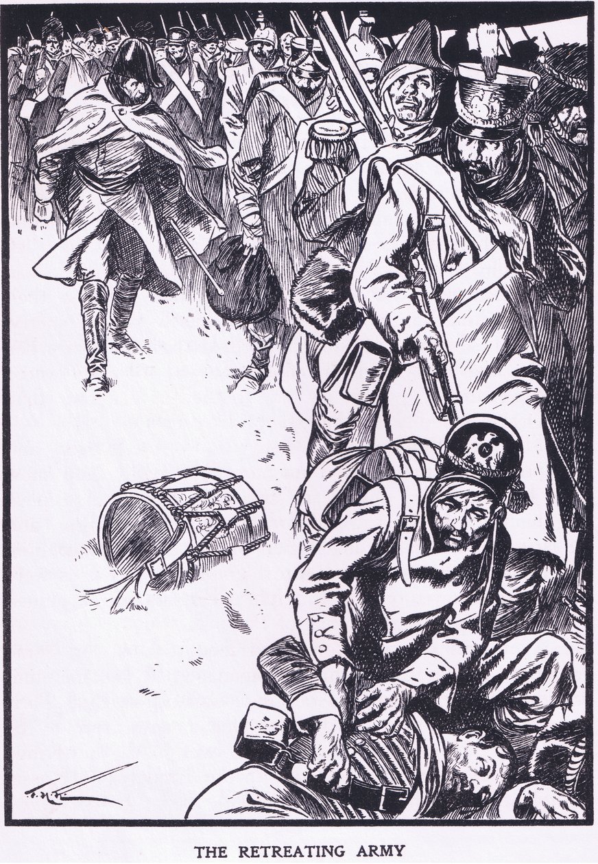 Den retirerande armén (färglitografi) av Thomas Heath Robinson