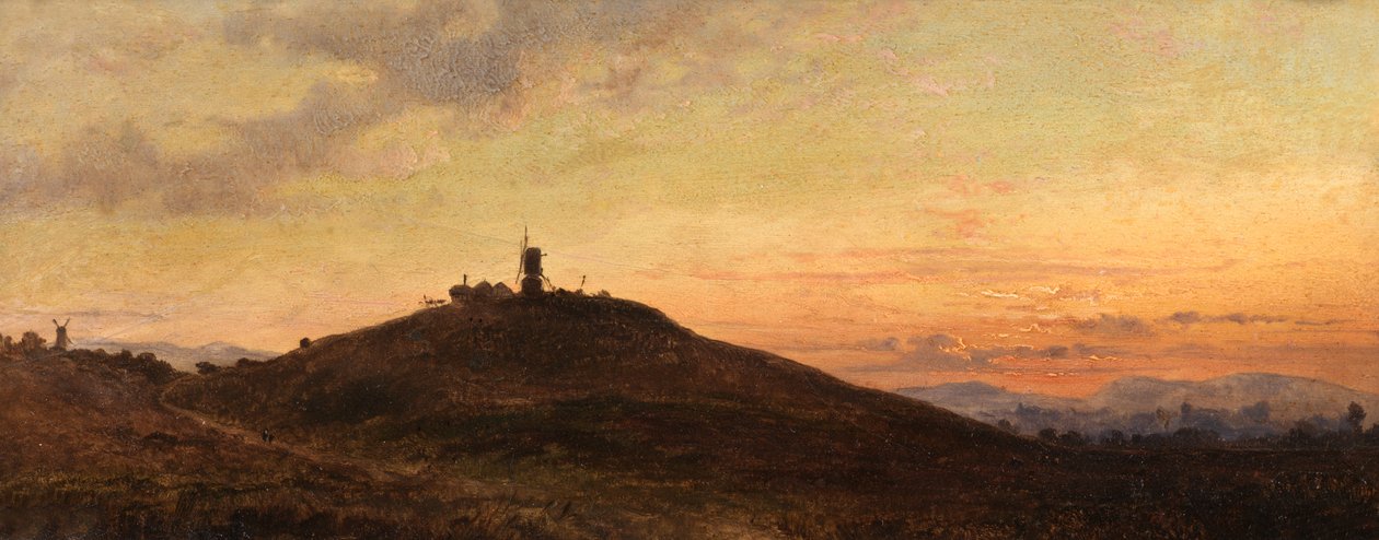 Väderkvarn vid solnedgången (olja ombord) av Thomas Jr. Whittle