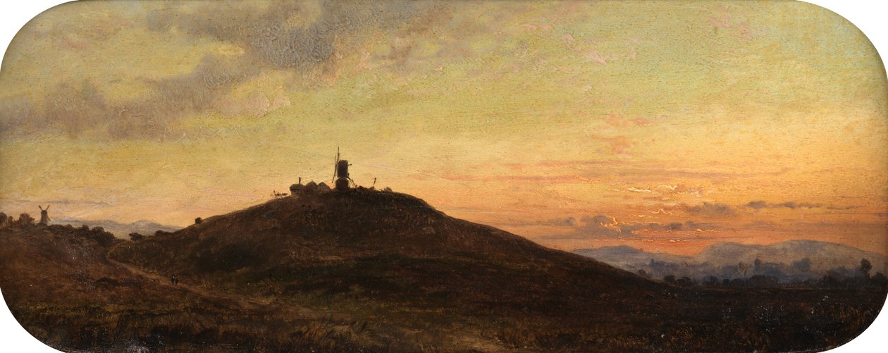 Väderkvarn vid solnedgången (olja ombord) av Thomas Jr. Whittle