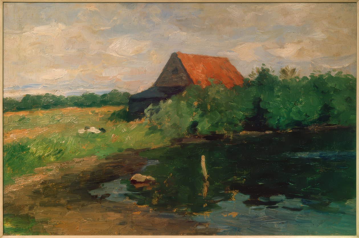 Hus med rött tak av Thomas Ludwig Herbst