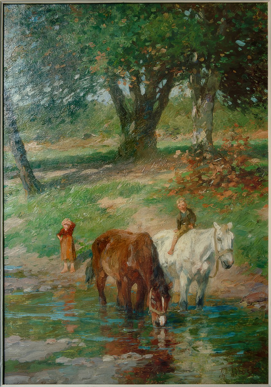 Hästar vid dricksplatsen av Thomas Ludwig Herbst
