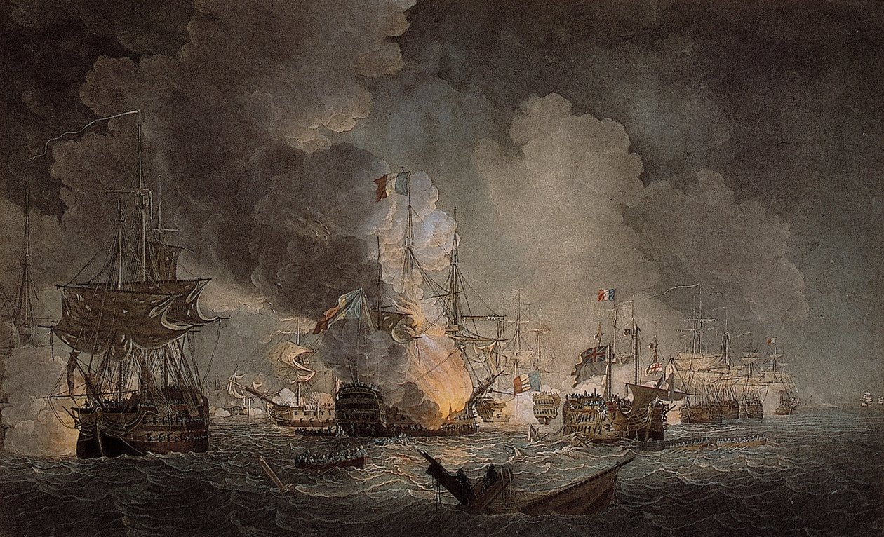 Battle of the Nile (färgad akvatint) av Thomas Luny