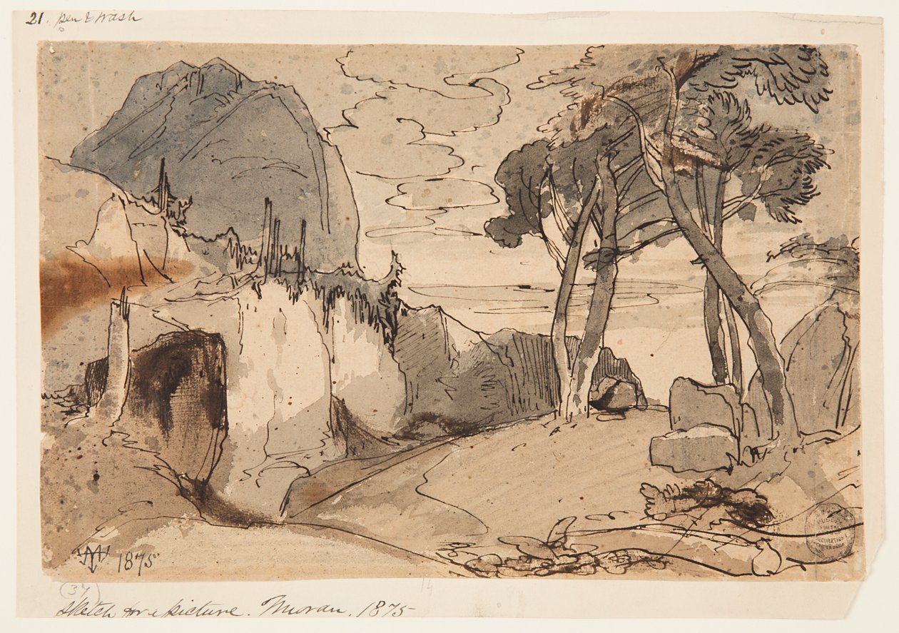 Väg i ett bergslandskap av Thomas Moran