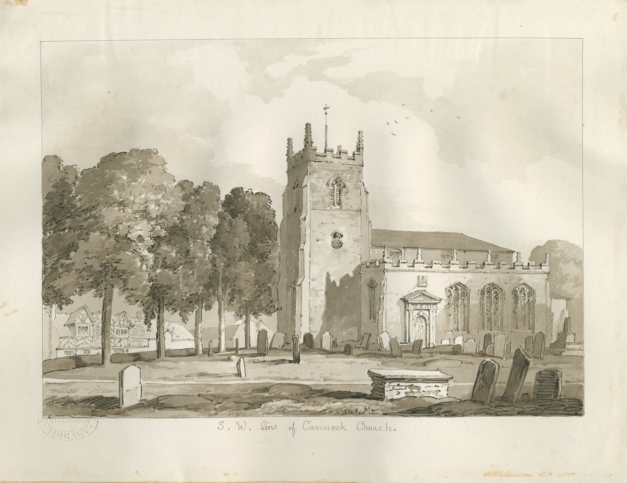 Cannock Church: sepiateckning av Thomas Peploe Wood