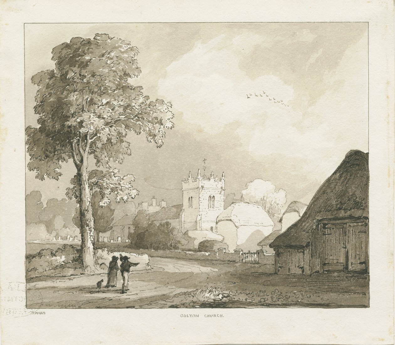 Colton Church: sepiateckning av Thomas Peploe Wood