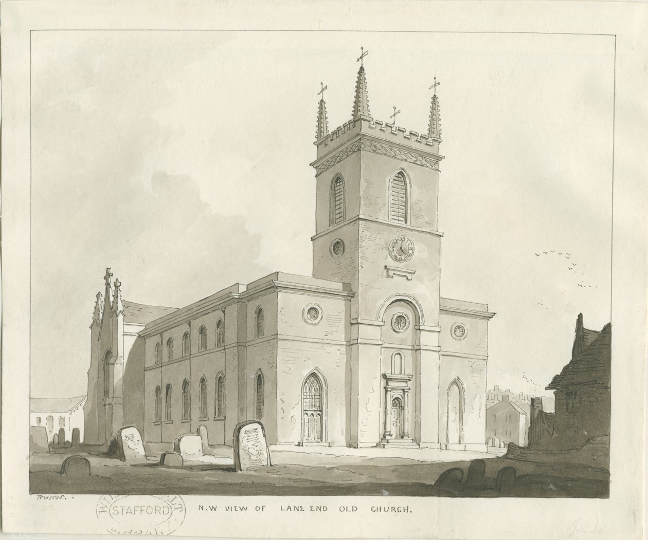 Lane End Church (Longton): sepiateckning av Thomas Peploe Wood