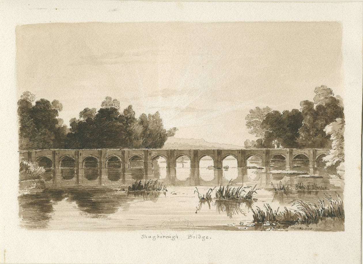 Shugborough Bridge: sepiateckning av Thomas Peploe Wood