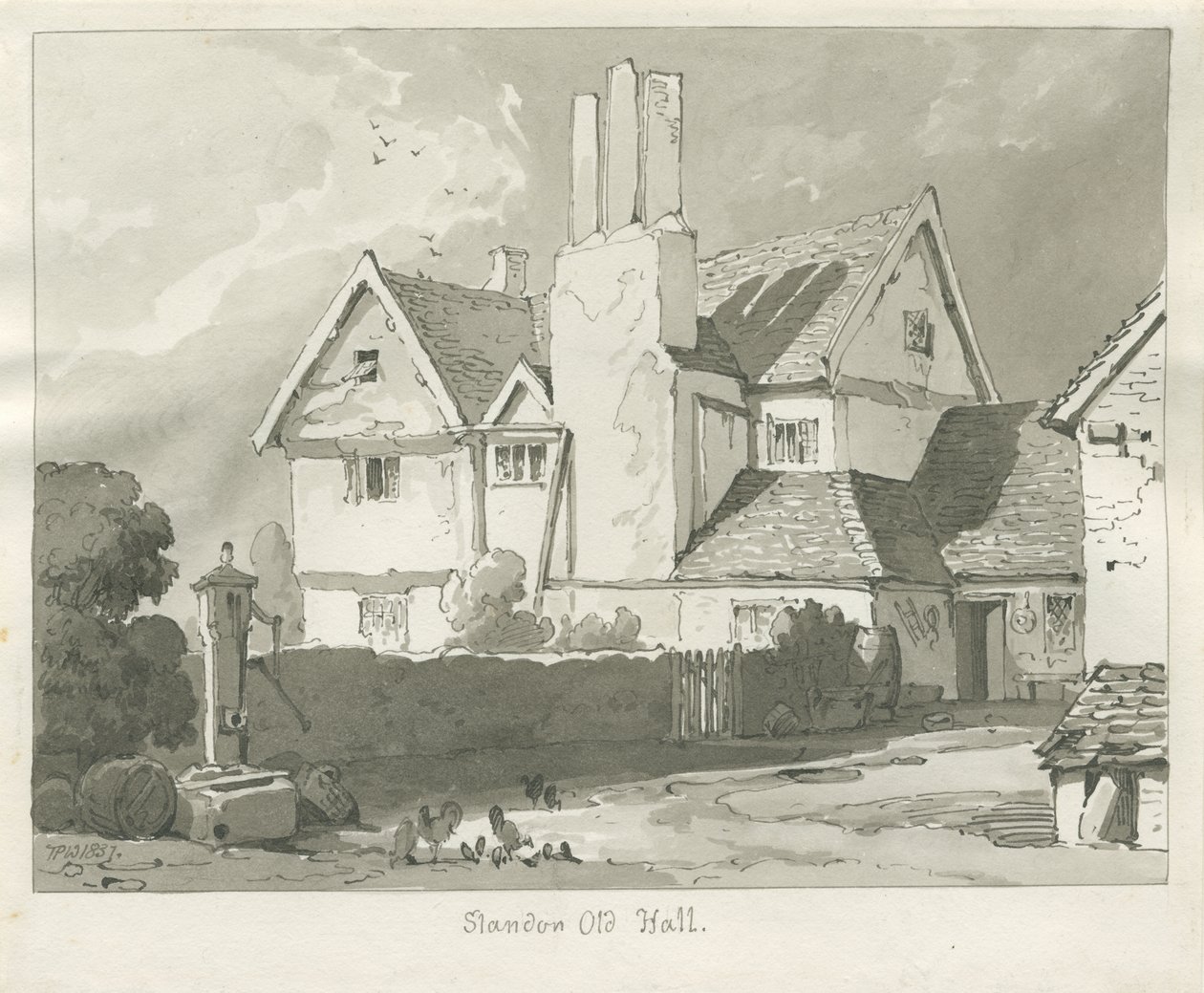 Standon Hall: sepiateckning av Thomas Peploe Wood