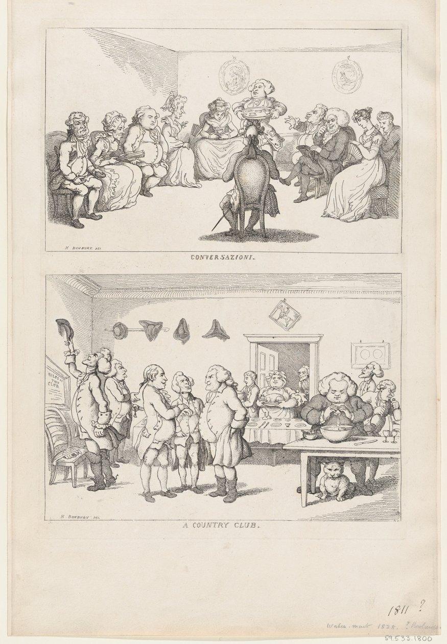 Conversation, and A Country Club, 1806-11., 1806-11. av Thomas Rowlandson