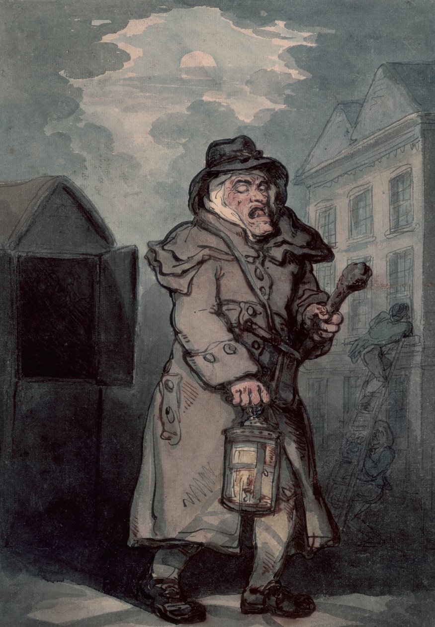 Nattväktare, sent 1700-tal av Thomas Rowlandson