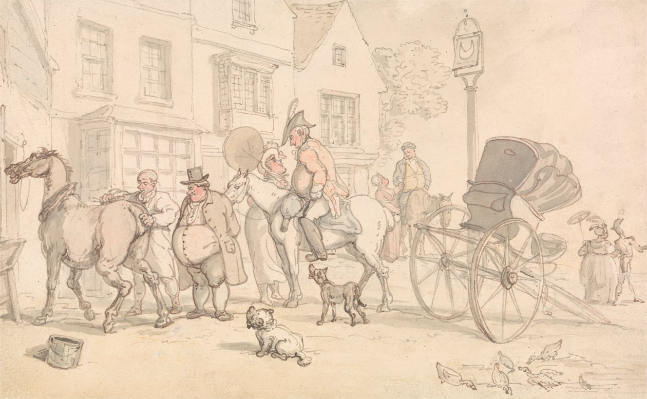 Scen utanför Half-Moon Inn av Thomas Rowlandson