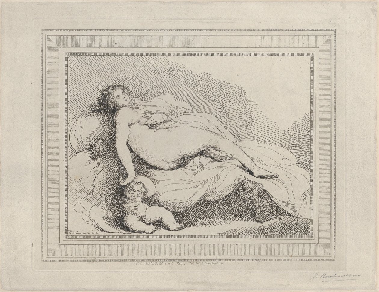 Sovande Venus och kärlek, 1799., 1799. av Thomas Rowlandson