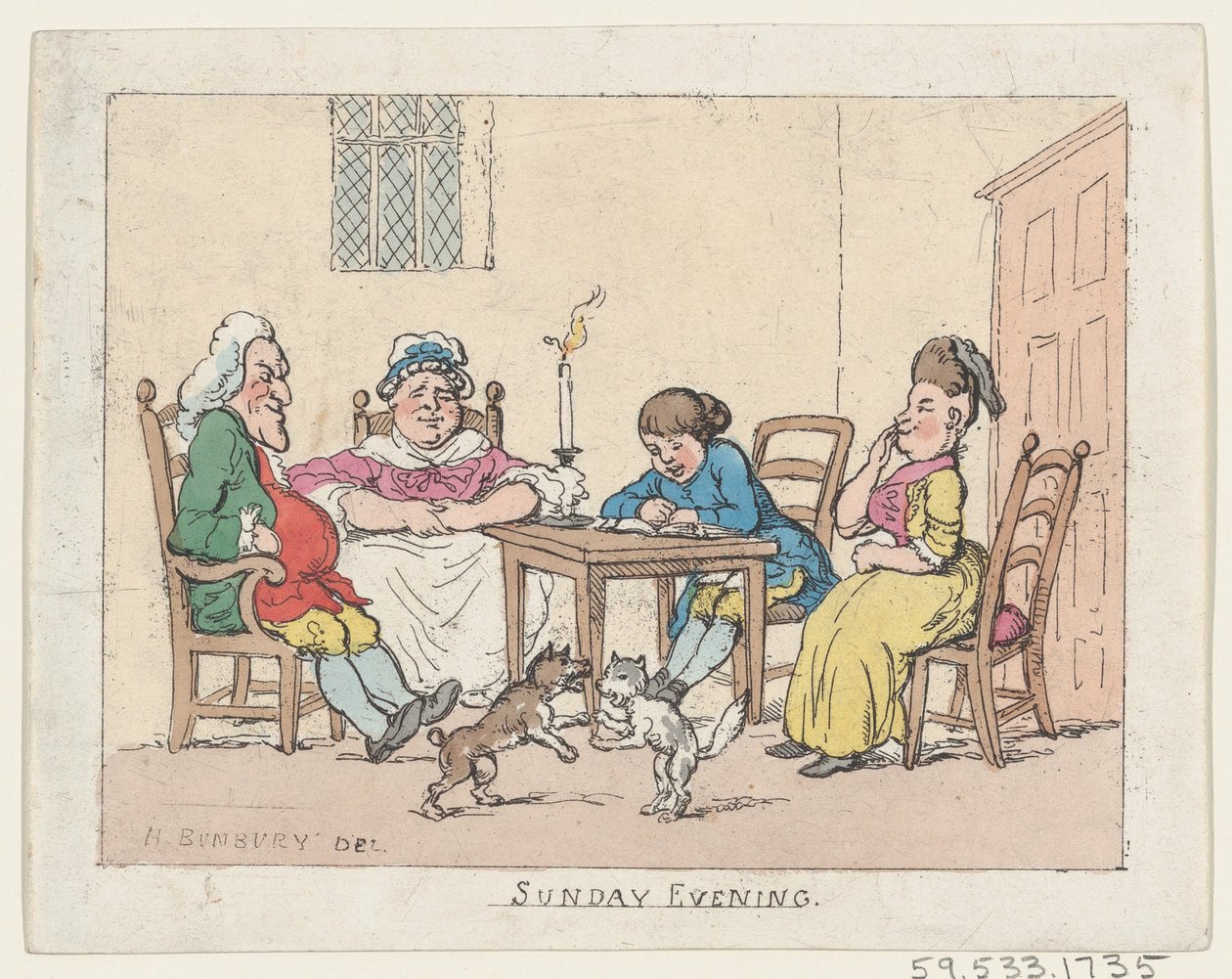 Söndag kväll, 1770-1780., 1770-1780. av Thomas Rowlandson