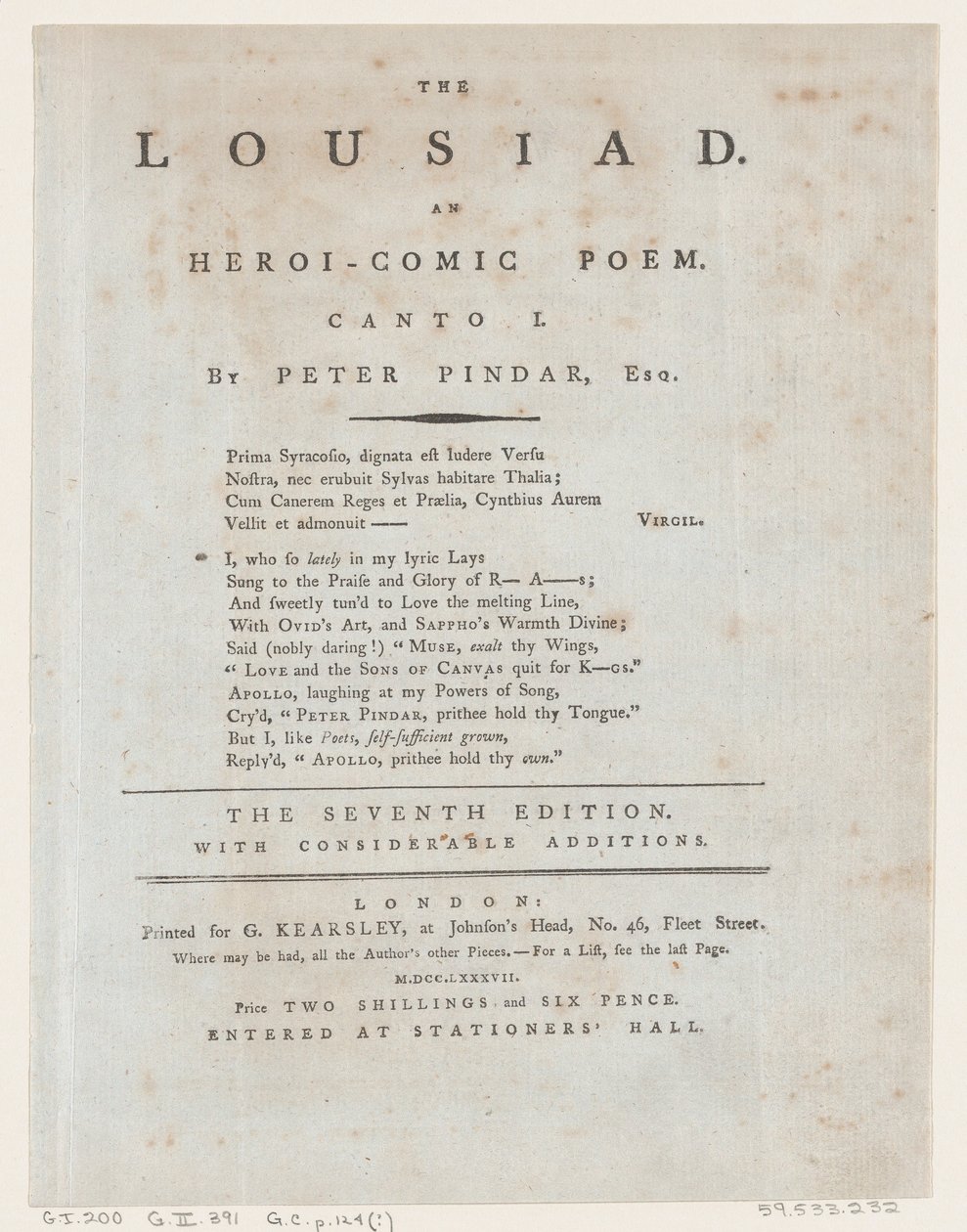 Lousiaden, titelsida, 1787., 1787. av Thomas Rowlandson