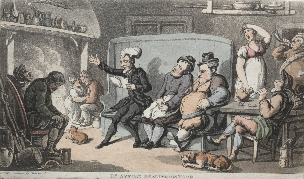 Rev. Dr. Syntax Läser sin turné. av Thomas Rowlandson