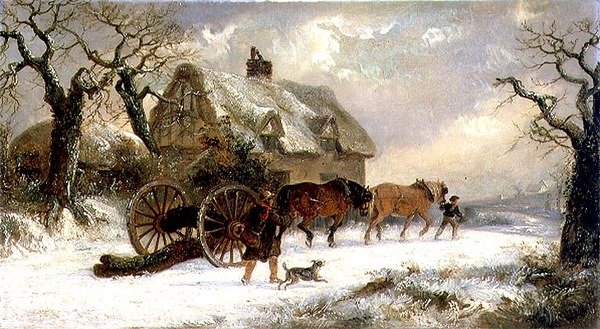 Carting Timber - Winter (olja på panel) av Thomas Smythe