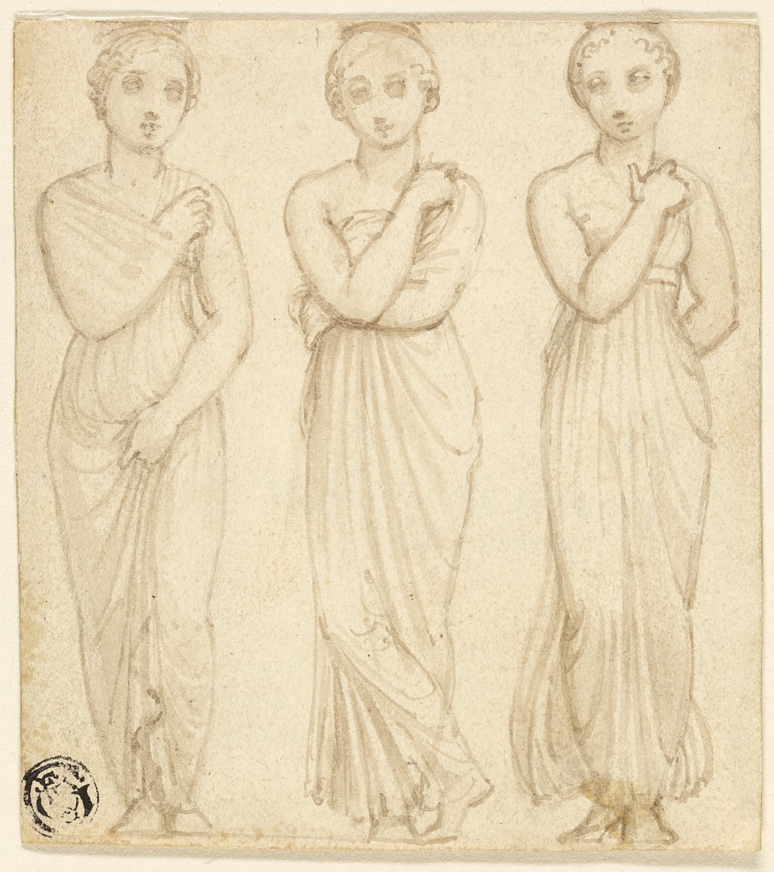 Tre draperade kvinnofigurer av Thomas Stothard