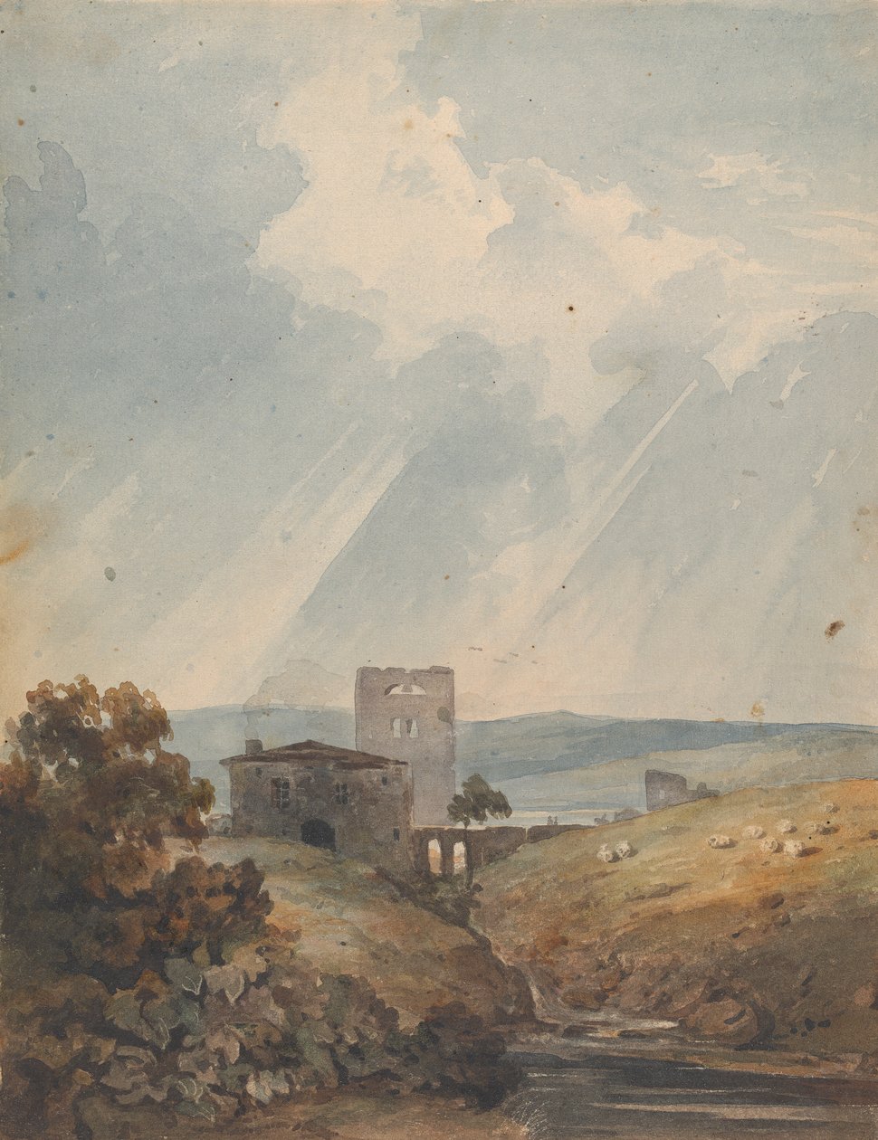 Landskap med slott, kullar och berg av Thomas Sully