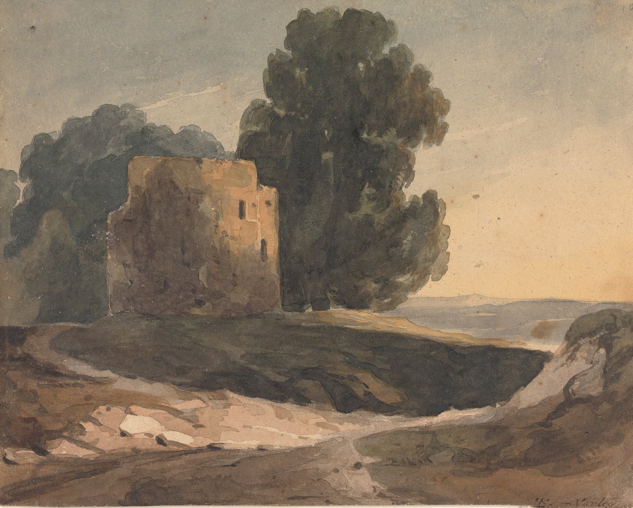 Landskap med förstörda slott, träd av Thomas Sully
