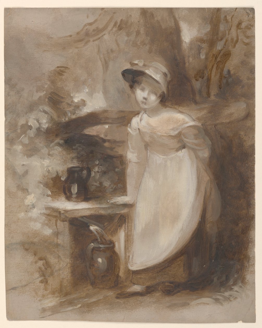 Ung flicka som får vatten vid en källa av Thomas Sully