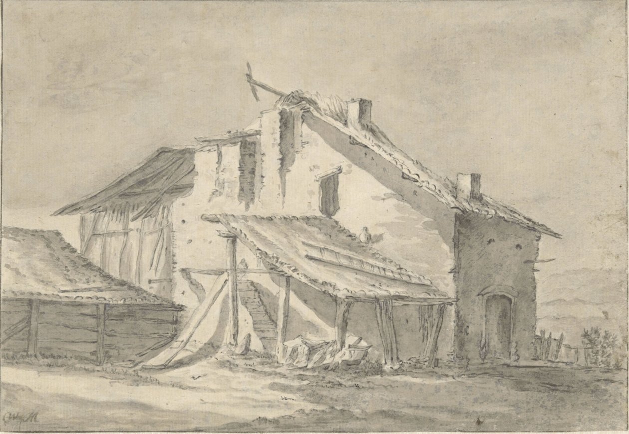 Förfallen bondgård av Thomas Wijck (attributed to)