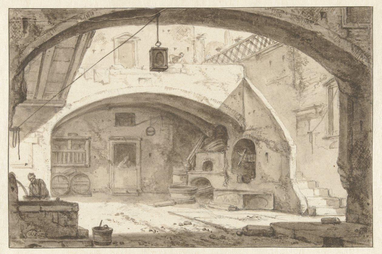 Italiensk innergård med bageri av Thomas Wijck