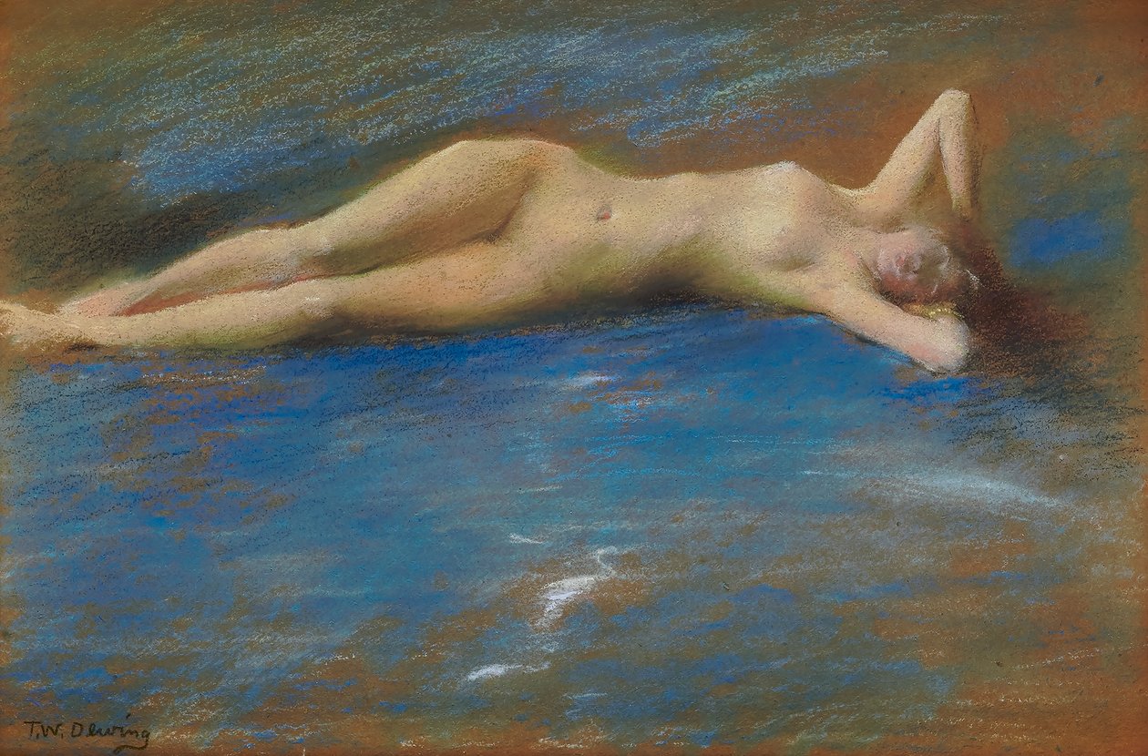 Liggande nakenfigur av en flicka av Thomas Wilmer Dewing
