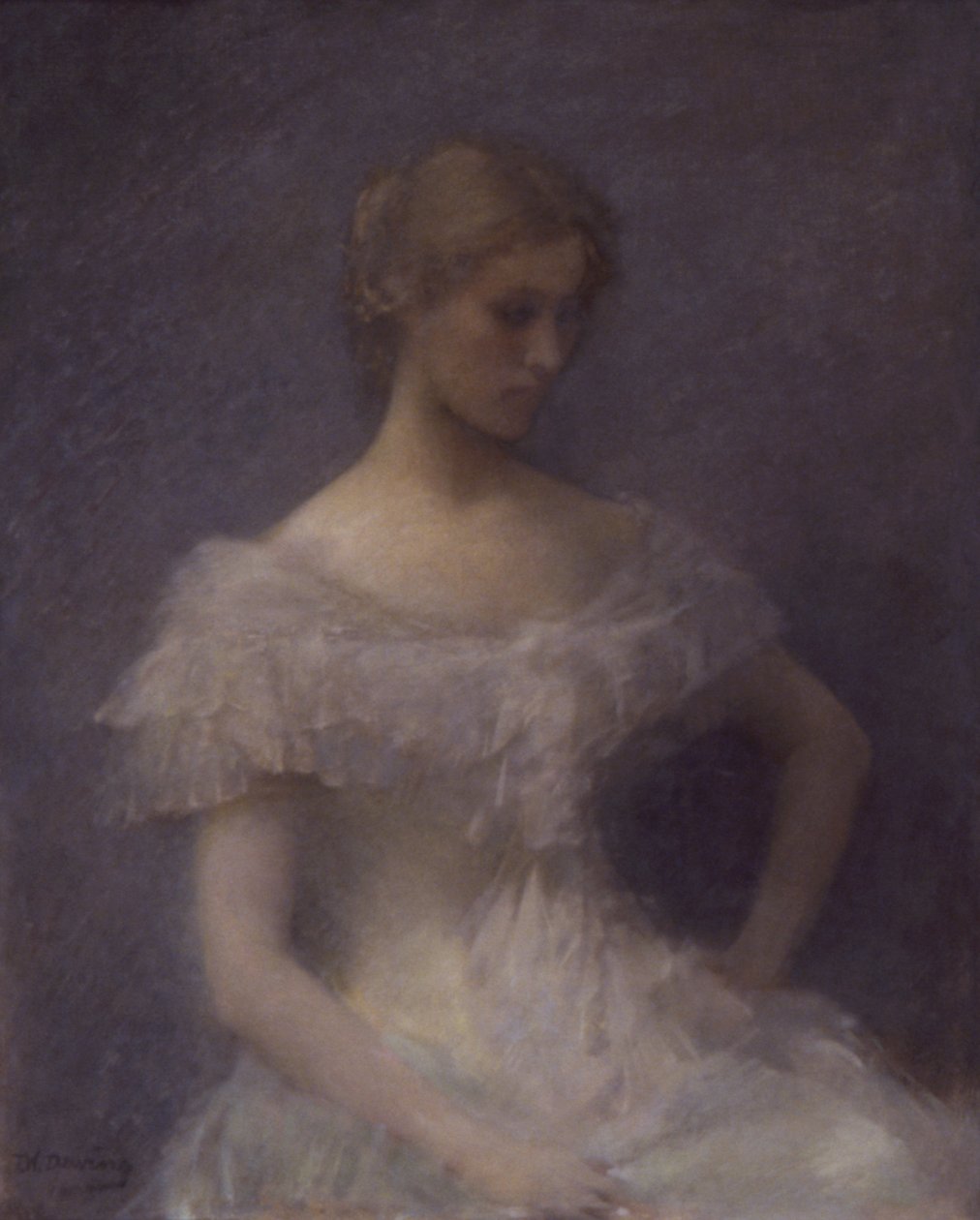 Ung flicka sittande av Thomas Wilmer Dewing