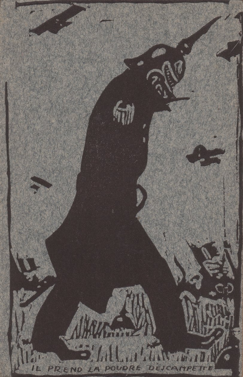 Han tar pulvret (träsnitt på grått papper) av Théophile Alexandre Steinlen