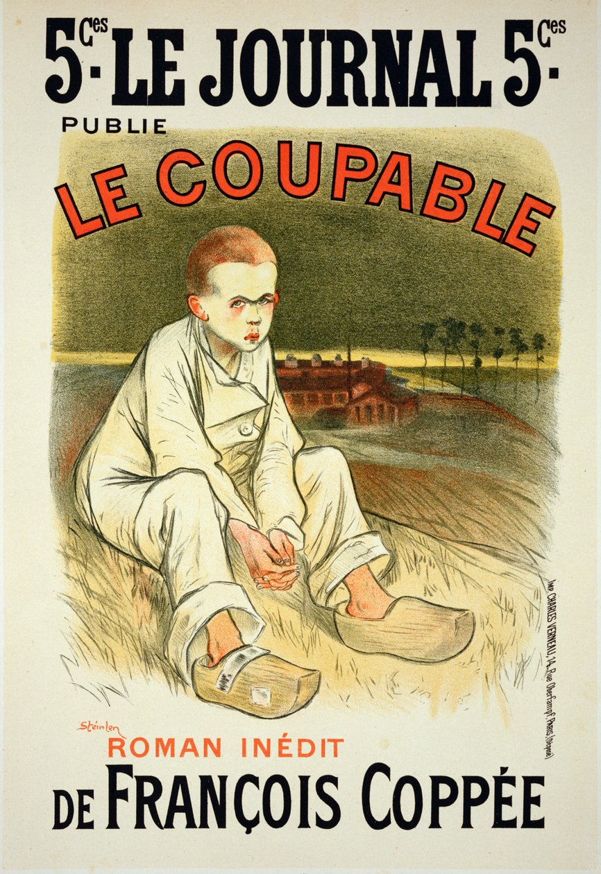 Reproduktion av en affisch med reklam för romanen "Le Coupable" av Francois Coppee, publicerad i "Le Journal", 1896. av Théophile Alexandre Steinlen
