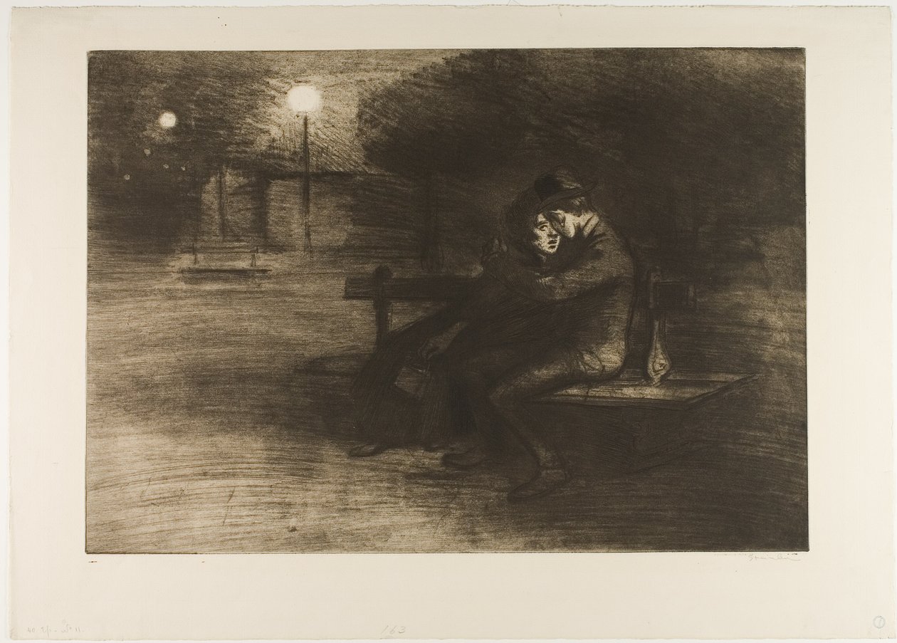 Kärlekspar på en bänk av Théophile Alexandre Pierre Steinlen