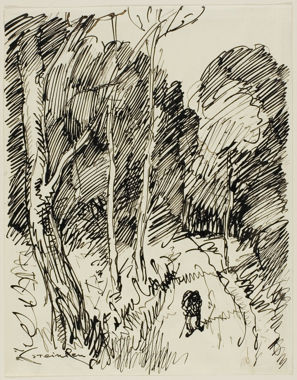 Skogsklädd landskap med Vagabond av Théophile Alexandre Pierre Steinlen