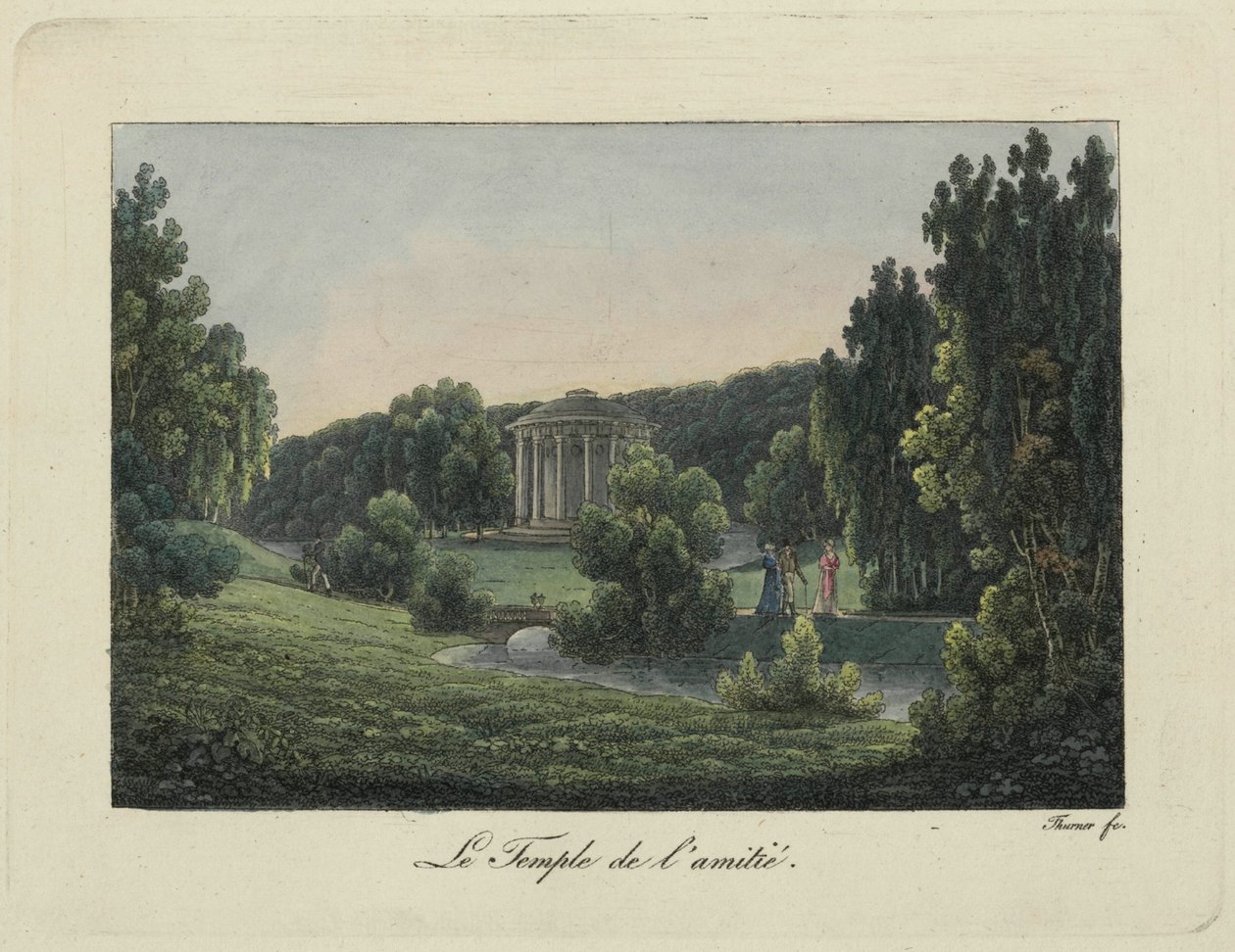 Utsikt över vänskaptemplet i Pavlovsk, 1810-talet. av Thurner